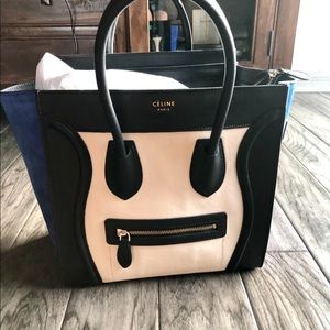 Celine Electric Blue Tricolor Mini Luggage Tote
